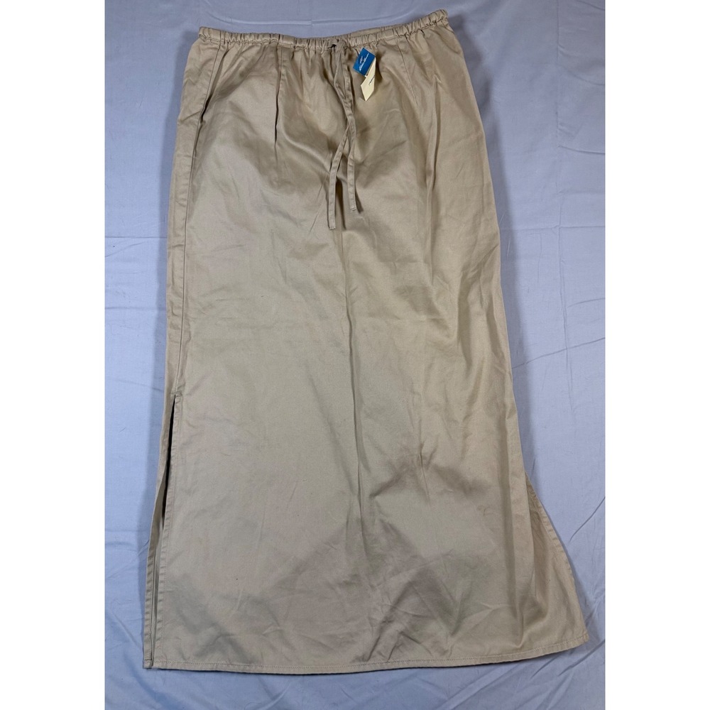 Eddie Bauer Womens Khaki Cotton Maxi Skirt Elastic Drawstring Waist Tan Size M